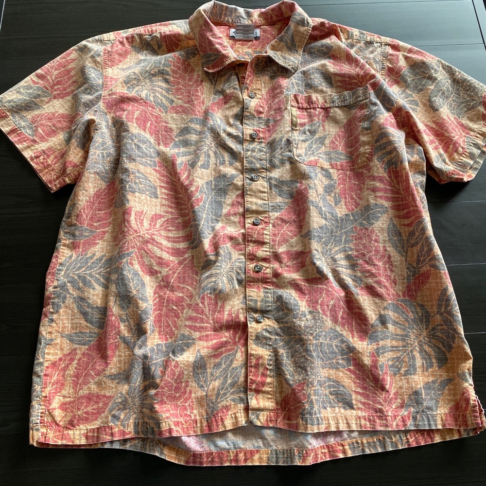 Columbia Shirt Mens XXL Tropical Leaf Button Down Orange Hawaiian Hawaii retro